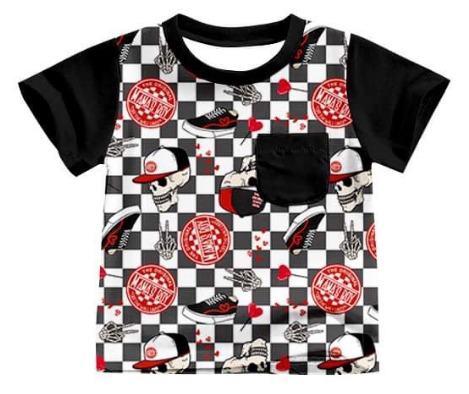 Black and white checkered short-sleeved top for boys