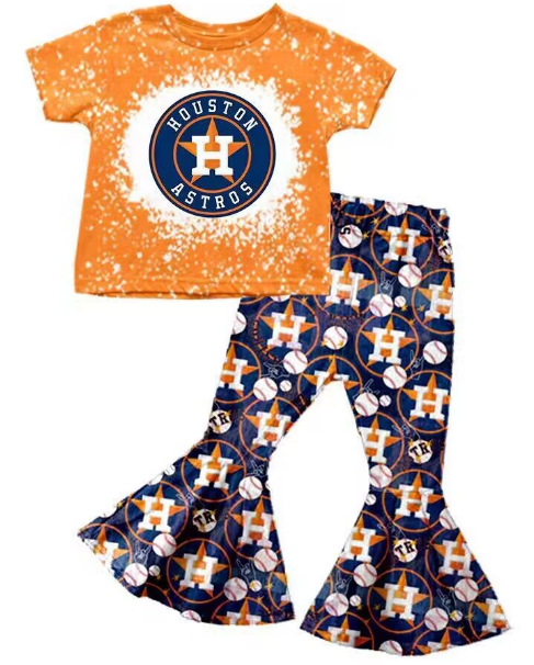 Girls custom team H orange short-sleeved top flare trouser suit