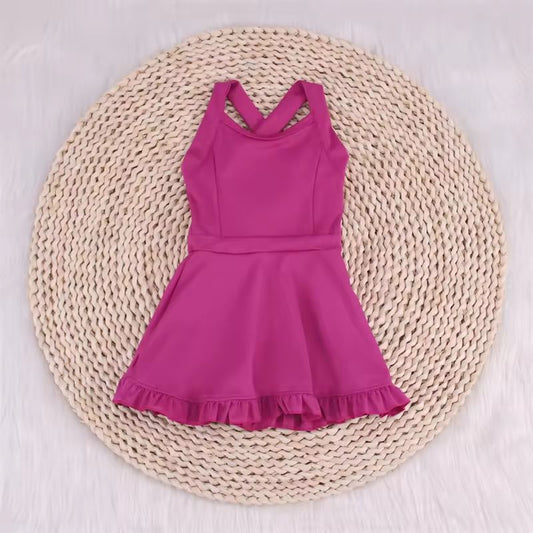 S0441 Solid color purple tracksuit swimsuit dress