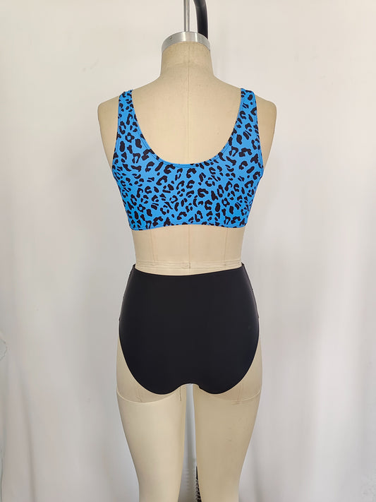 S0290 Leopard print blue and black swimsuit for adults