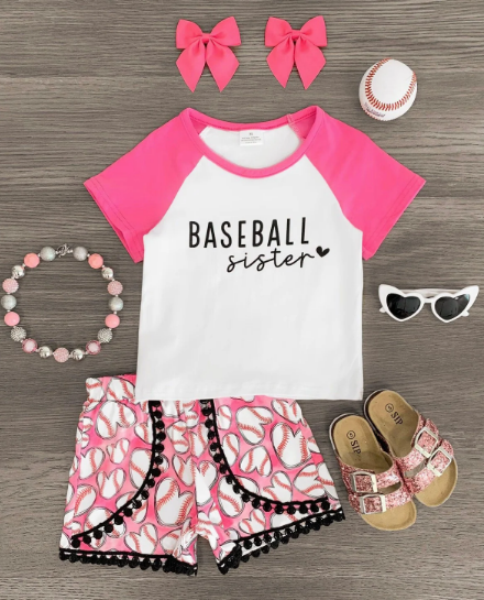 Girls Alphabet Pink Short Sleeve Shorts Set