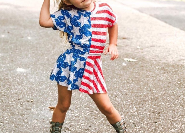 GT0584+GLK0024 Baby Girls Stars Stripes 4th Of July Shirt Skirt Clothes Set