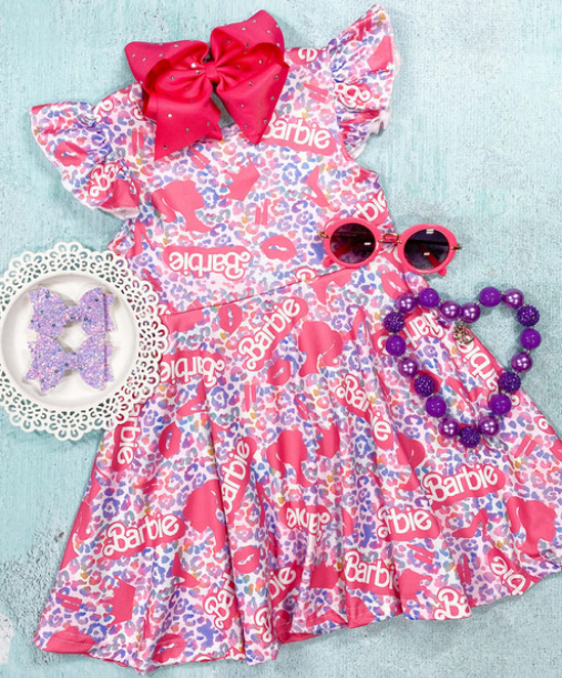 Girls pink leopard print short sleeve dress