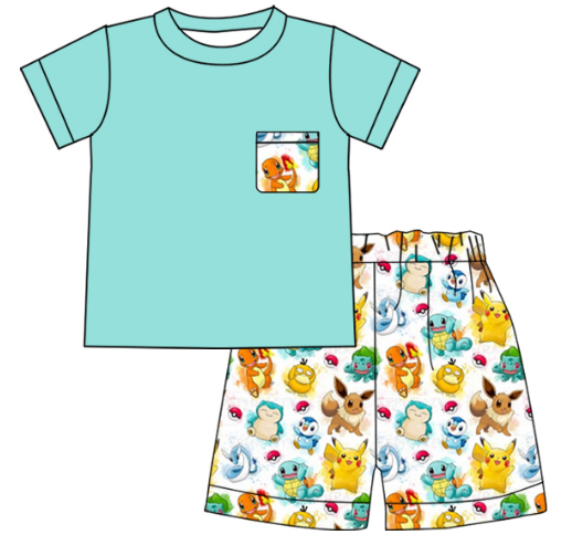 Cartoon short sleeve shorts for boys