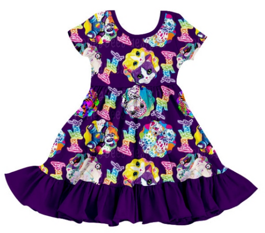 Girl cartoon purple lace short sleeve dress