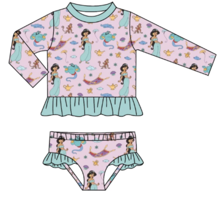 Girls cartoon light pink swimsuit two-piece