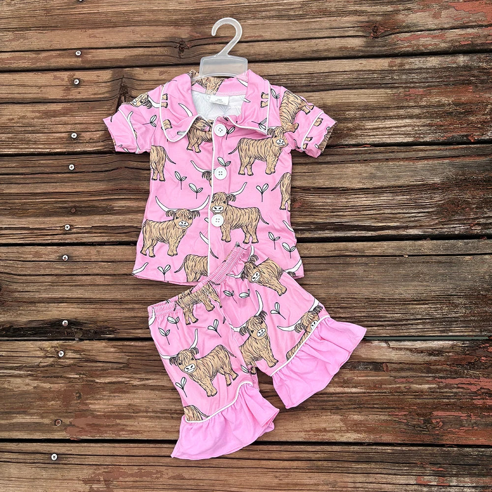 6 Colors Western Girls Boys Button Up Pajamas Sets 8.11