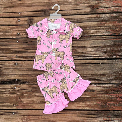 6 Colors Western Girls Boys Button Up Pajamas Sets 8.11