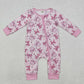 LR1608 Baby Infant Girls Pink Dots Bows Zip Bamboo Romper