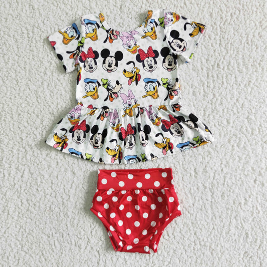 B5-10 Cartoon short-sleeved polka dot red thong suit