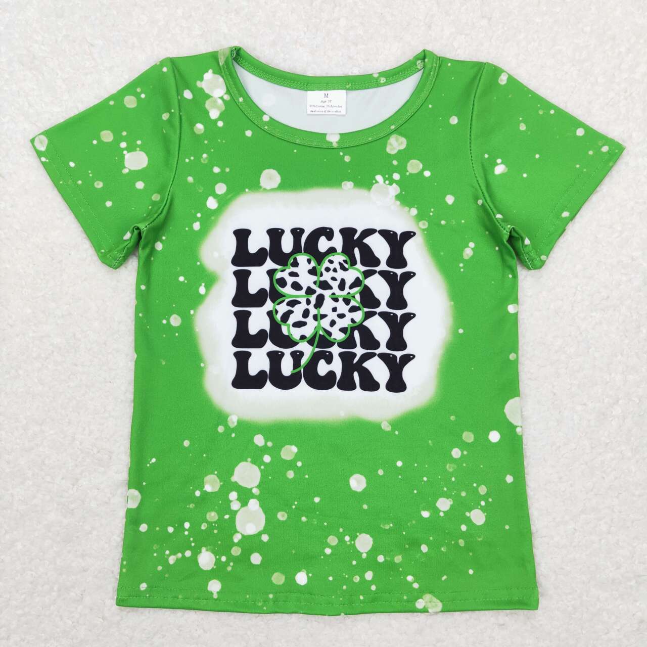 GT0420 letter four-leaf clover green short-sleeved top