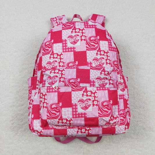 BA0114 flower rose pink plaid backpack