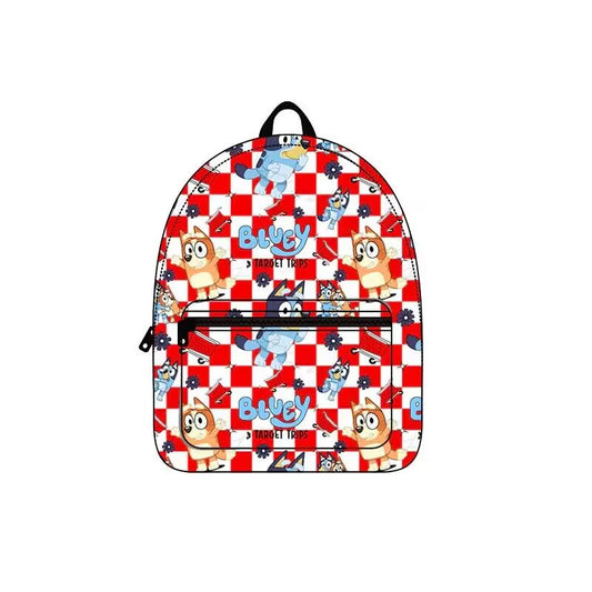 BA0179Baby Kids Dogs Red Checkered Backpack Back Bags Preorder