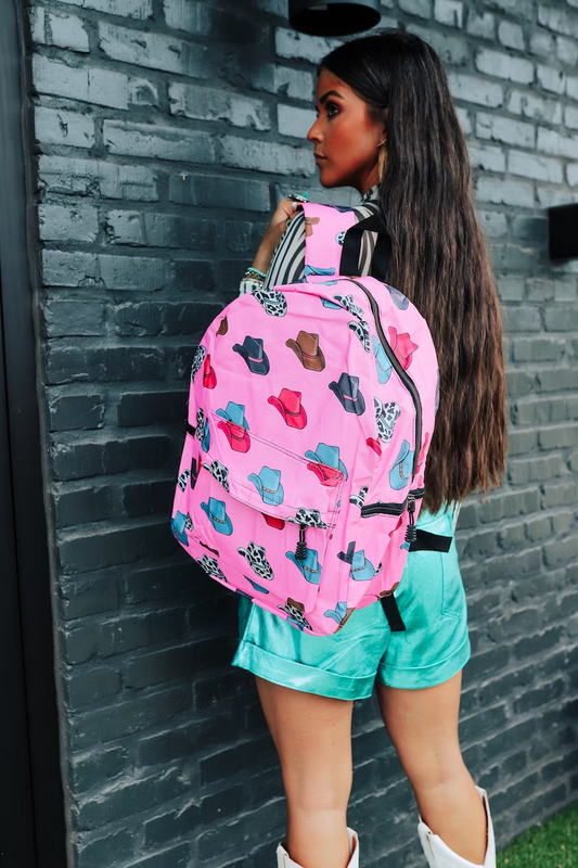 BA0181Baby Kids Girls Pink Hats Western Backpack Back Bags Preorder