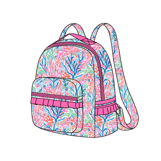BA0185Baby Girls Pink Blue Flowers Backpack Back Bags Preorder