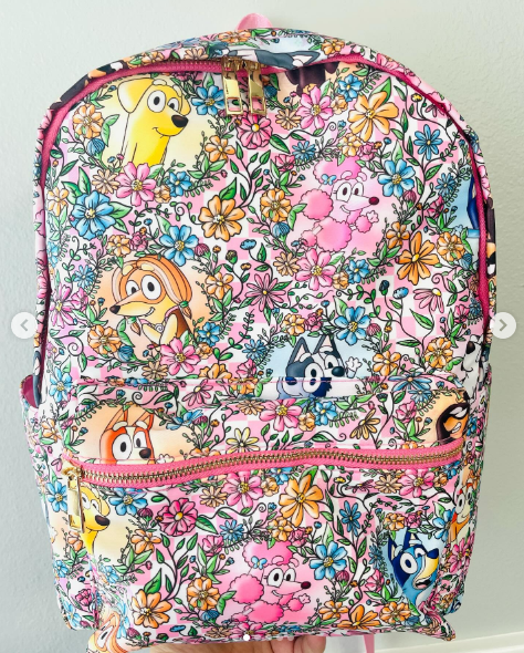 BA0188 cartoon dog flower pink and white check backpack pre-sale
