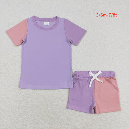 GSSO1270 Pink-purple spliced short sleeve shorts suit