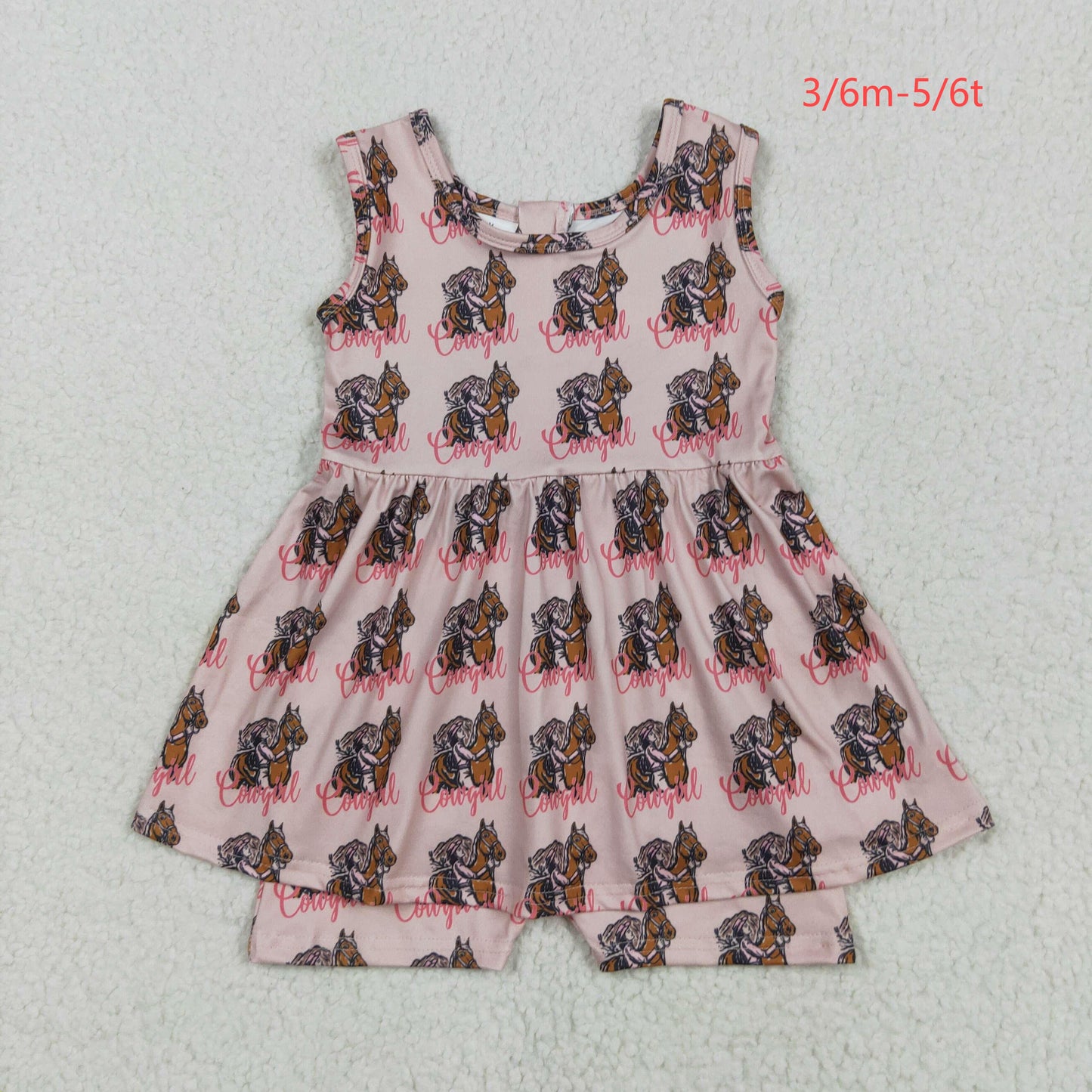 SR3072 Baby Girls Pink Sleeveless Horses Rodeos Cowgirl Skort Jumpsuit 5.5