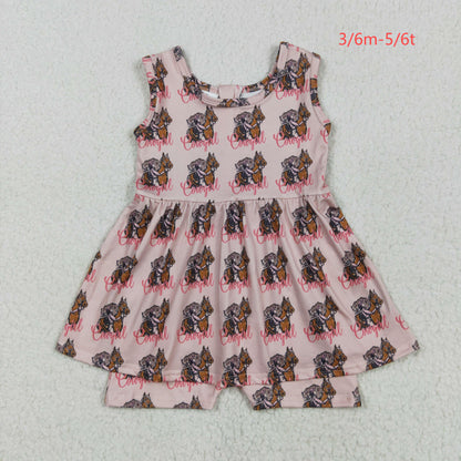 SR3072 Baby Girls Pink Sleeveless Horses Rodeos Cowgirl Skort Jumpsuit 5.5