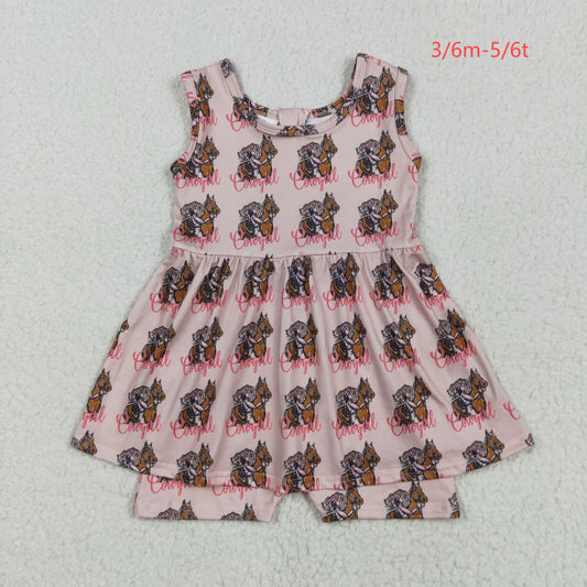 SR3072 Baby Girls Pink Sleeveless Horses Rodeos Cowgirl Skort Jumpsuit 5.5