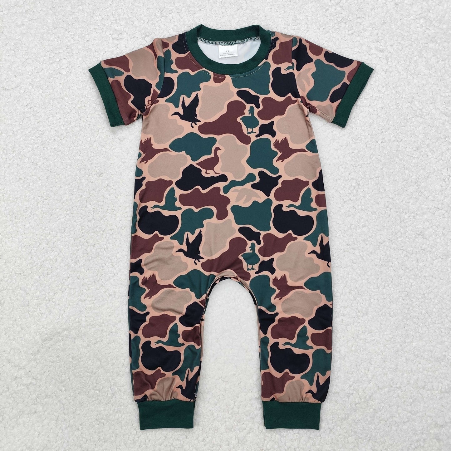 SR1816 Baby Infant Boys Duck Green Camo Short Sleeve Romper