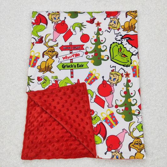 BL0085grinch cartoon red and white baby blanket