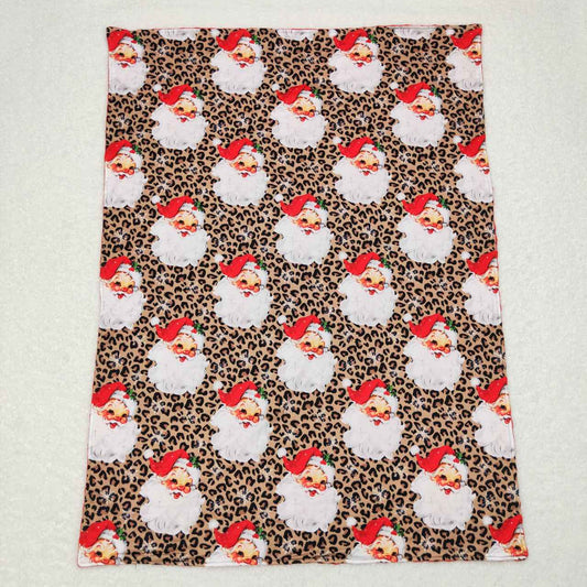 BL0087 Christmas Santa leopard print red brown baby blanket