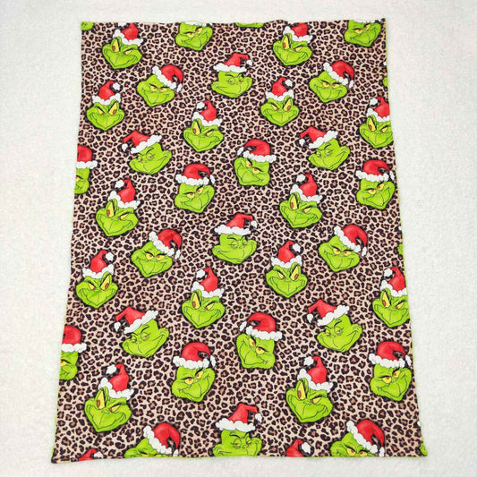 BL0090 leopard print brown green baby blanket