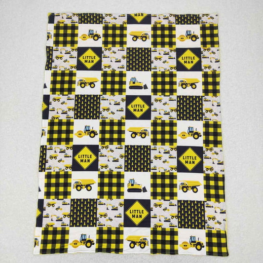 BL0101little man engineering car yellow and black plaid baby blanket