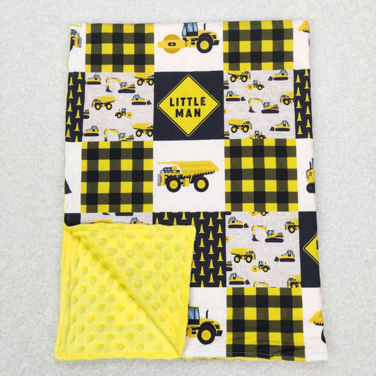 BL0101little man engineering car yellow and black plaid baby blanket