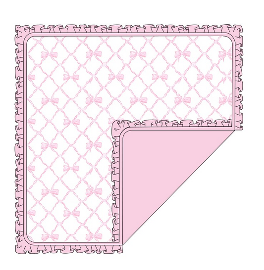 BL0132 Pink and white baby blanket with bow pattern for pre-sale