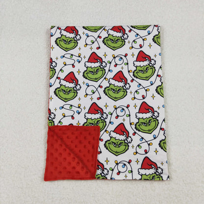 Sibling Baby Boys Green Faces Lights Christmas Pajamas Sets Zipper Footie Rompers Blankets C10.8