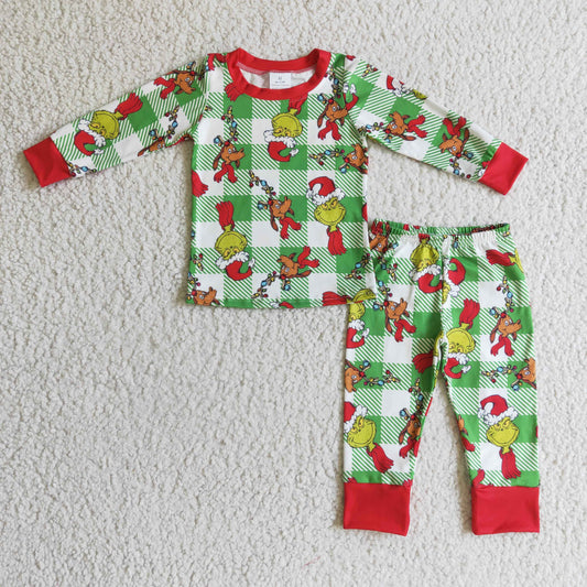 BLP0121 Baby boys Christmas plaid green pajamas pants set