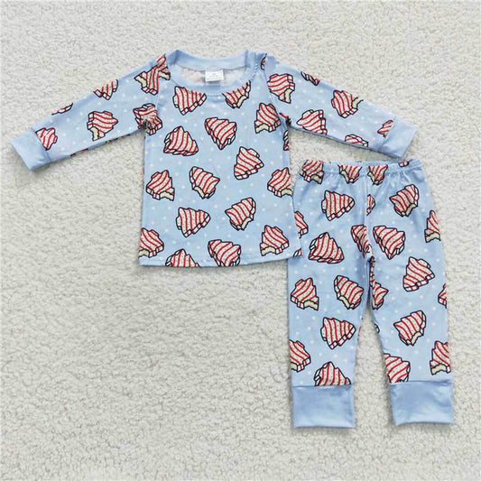 BLP0181 Christmas Tree cookie polka dot light blue long sleeve pants suit