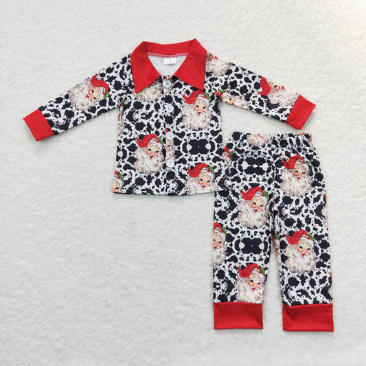 BLP0185 Santa cow pattern red collar button long sleeve suit