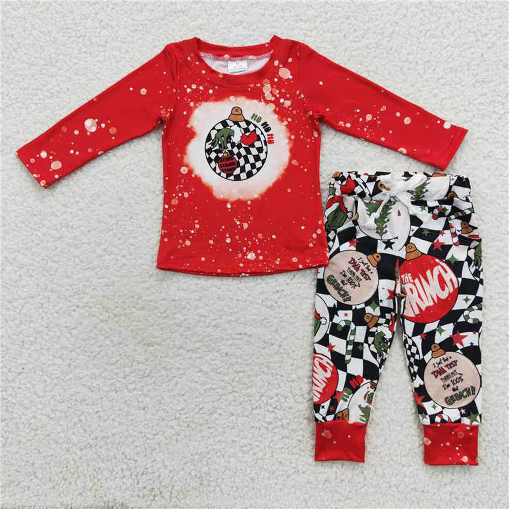 BLP0209 Cartoon red long sleeve black and white checkered pants suit