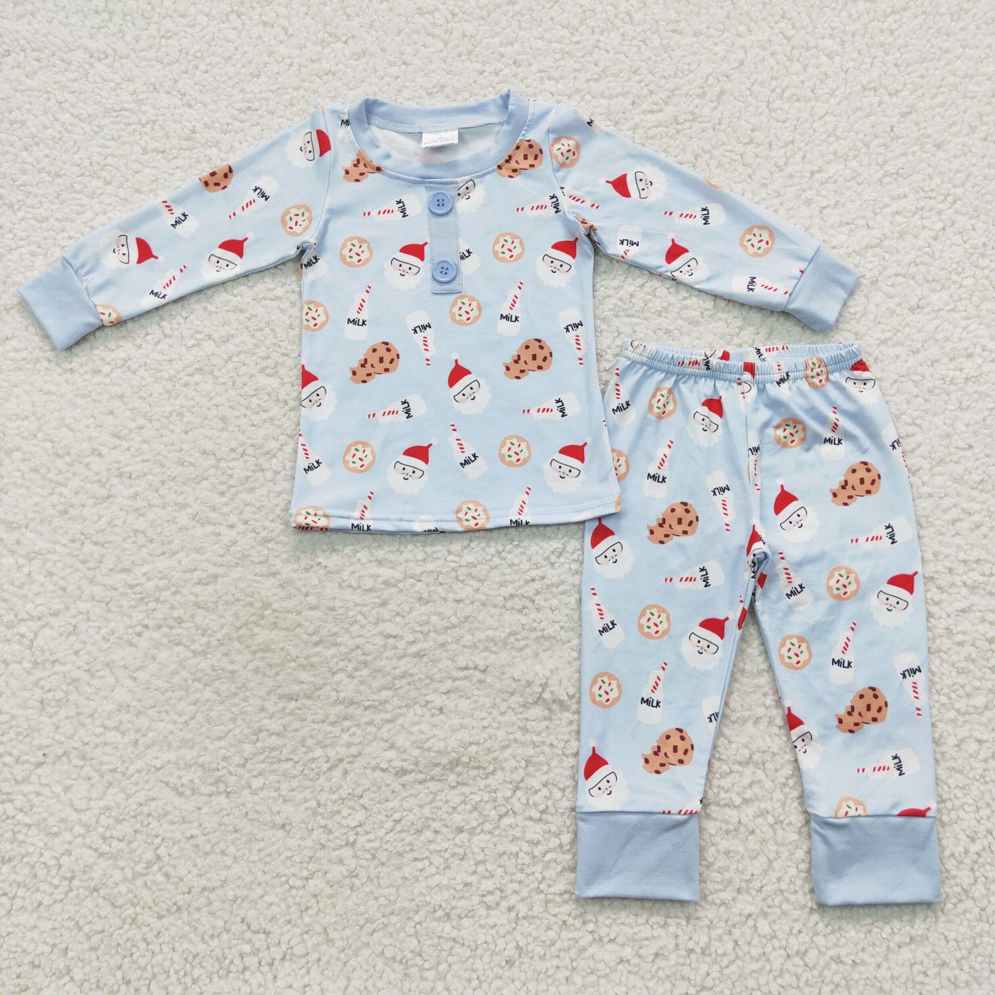 BLP0238 Baby Boys Green Christmas Santa Cookie Pajamas Clothes Set