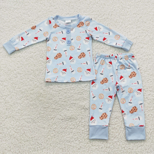 BLP0238 Baby Boys Green Christmas Santa Cookie Pajamas Clothes Set