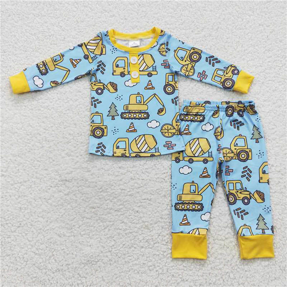 BLP0243 engineering truck excavator blue and yellow long sleeve pants suit