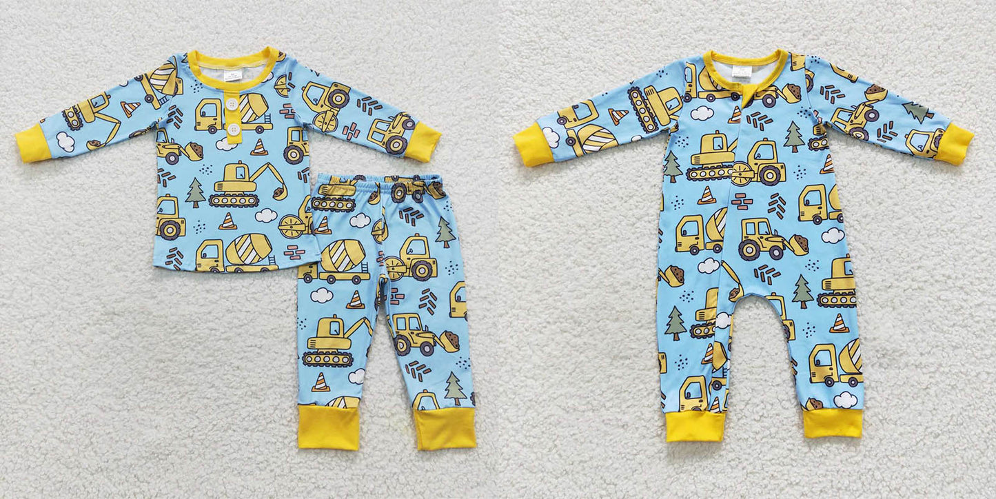 BLP0243 engineering truck excavator blue and yellow long sleeve pants suit