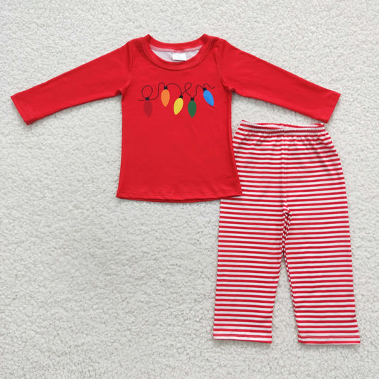 BLP0251 Christmas Lights Red Long sleeve red and white striped pantsuit