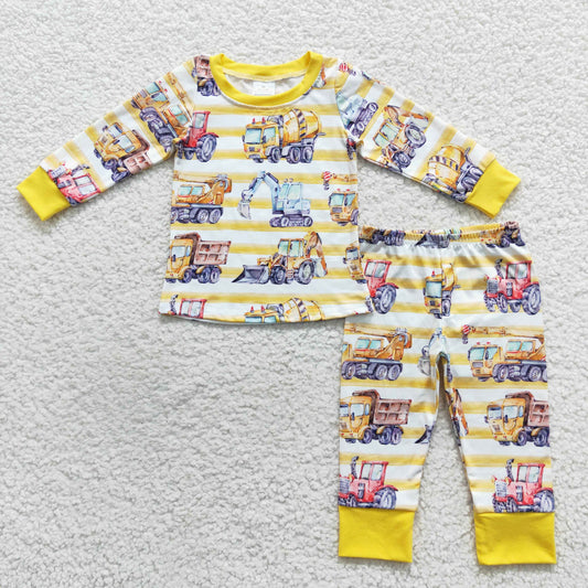 BLP0283 Baby Boys Stripes Constrcution 2pcs Fall Pajamas Clothes Set