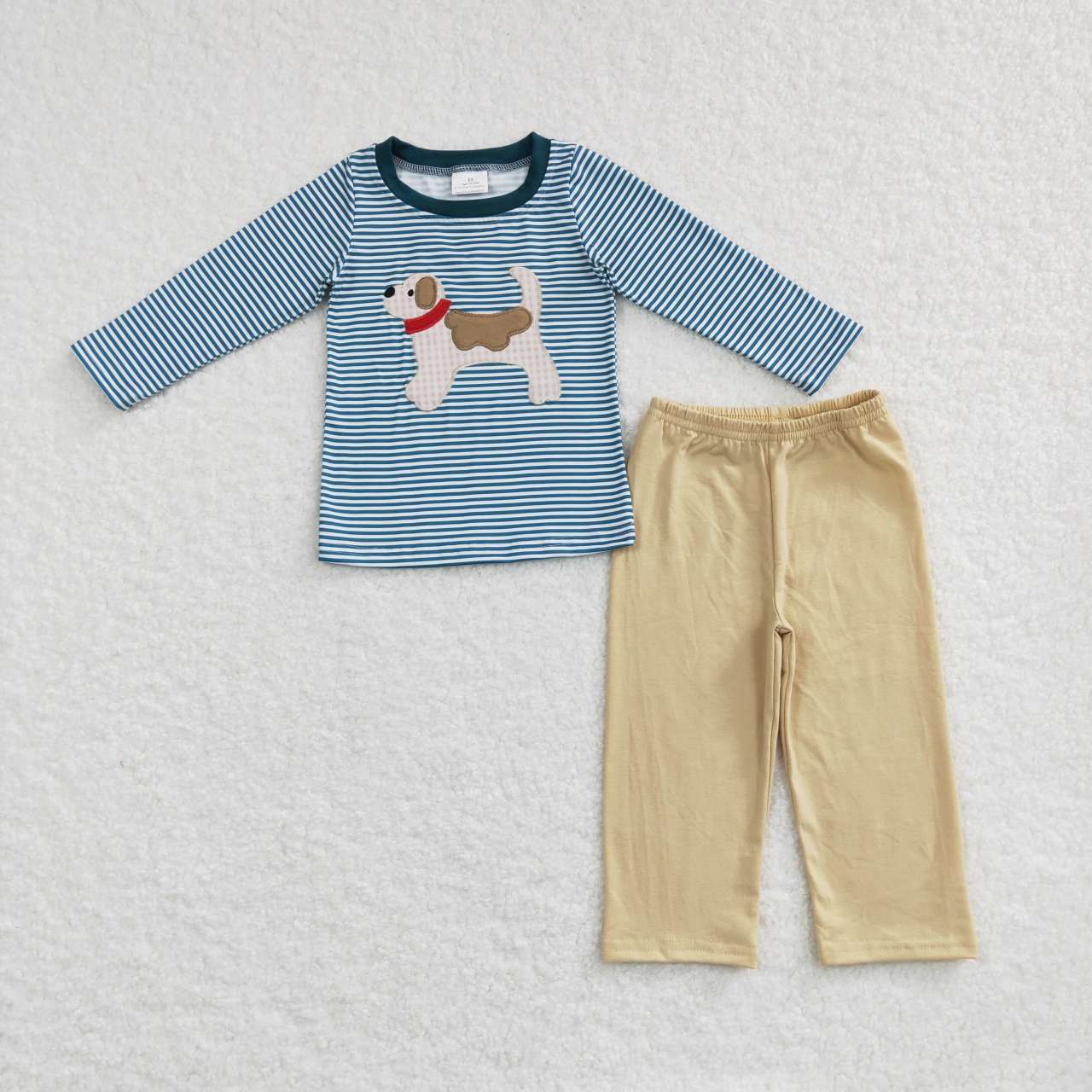 Sibling Embroidery Dogs Baby Boys Blue Stripe Shirt Pants Clothes Sets Footie Rompers C11.1
