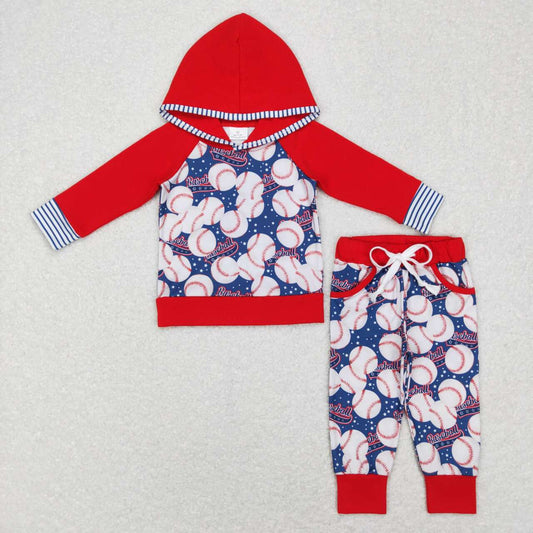 BLP0386 Baseball blue and red hooded long sleeve pantsuit