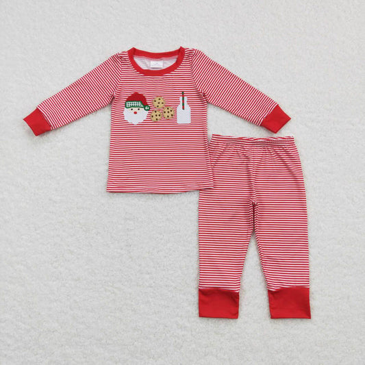 BLP0390 Embroidery Santa Cookie Milk Red Stripe Set