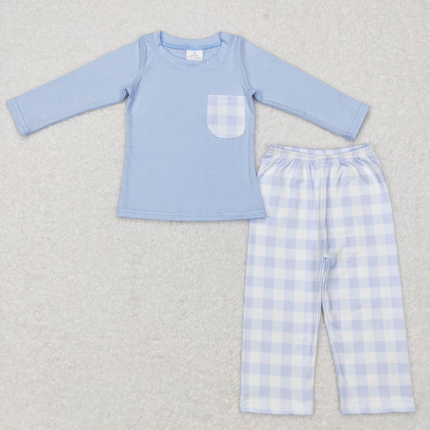 BLP0407 Baby Boys Blue Long Sleeve Tops Checkered Pants Clothing Set