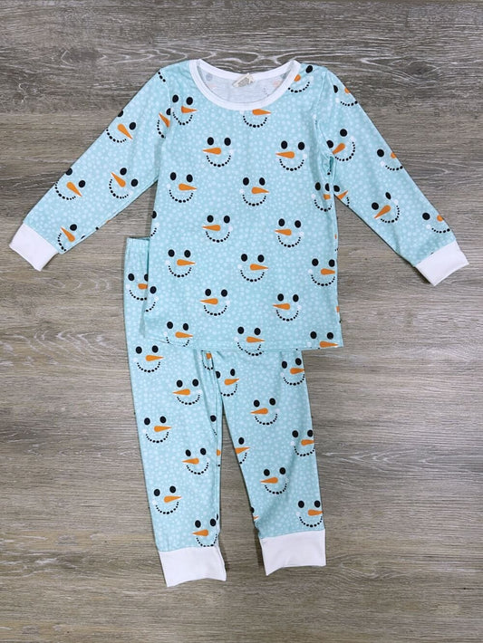 BLP0543 Baby Boys Blue Winter Snowman Top Pants Bamboo Pajamas Clothes Set