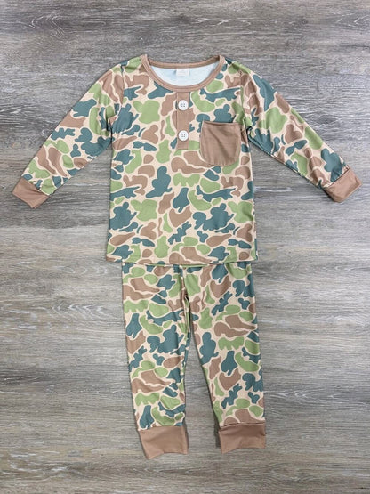 BLP0580 Bamboo Baby Boys Green Camo Pocket Top Pants Bamboo Pajamas Clothes Set