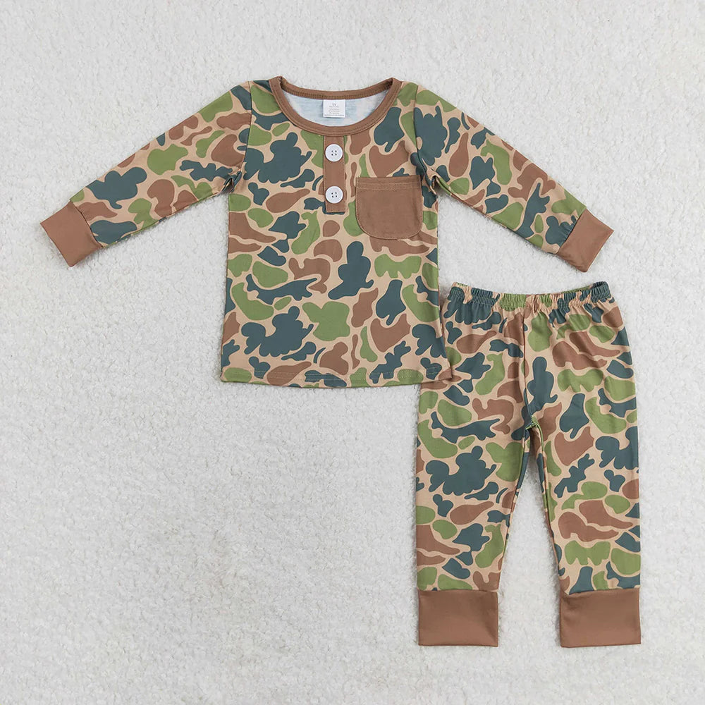 Sibling Baby Boys Camo Print Top Pants Western Bamboo Pajamas Clothes Sets C9.15