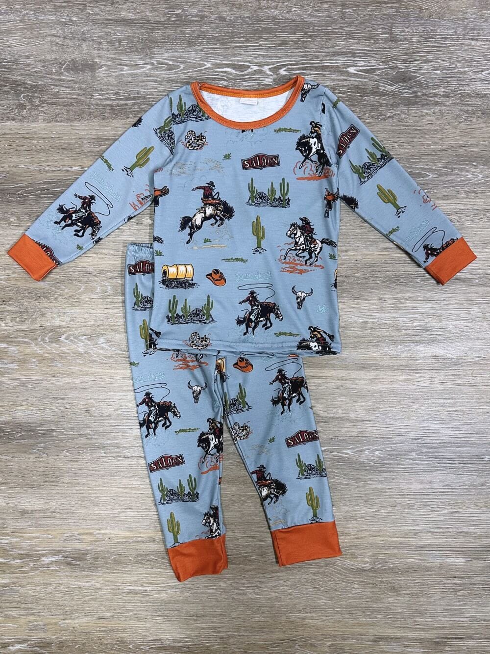 BLP0900 Baby Boys Western Rodeo Top Pants Pajamas Clothes Set